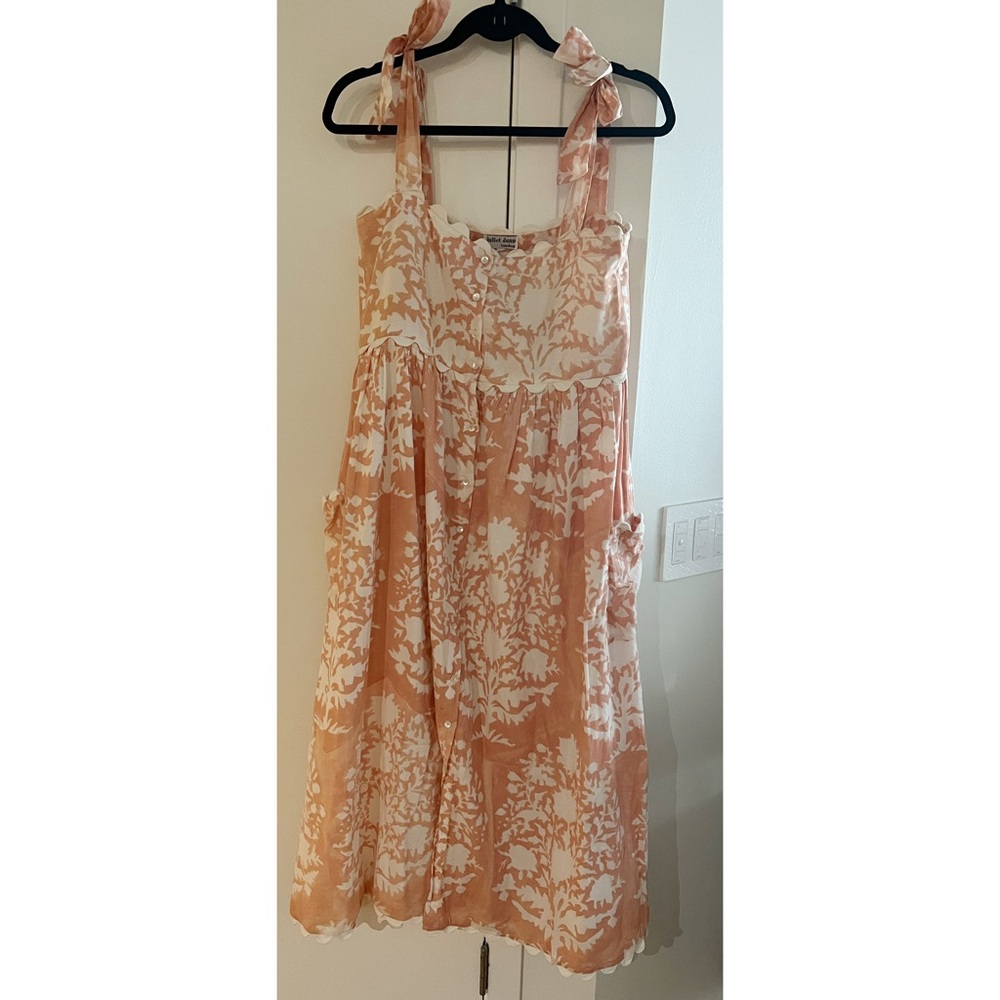 Juliet Dunn Coral Palladio Print Tie Shoulder Dress Size 1